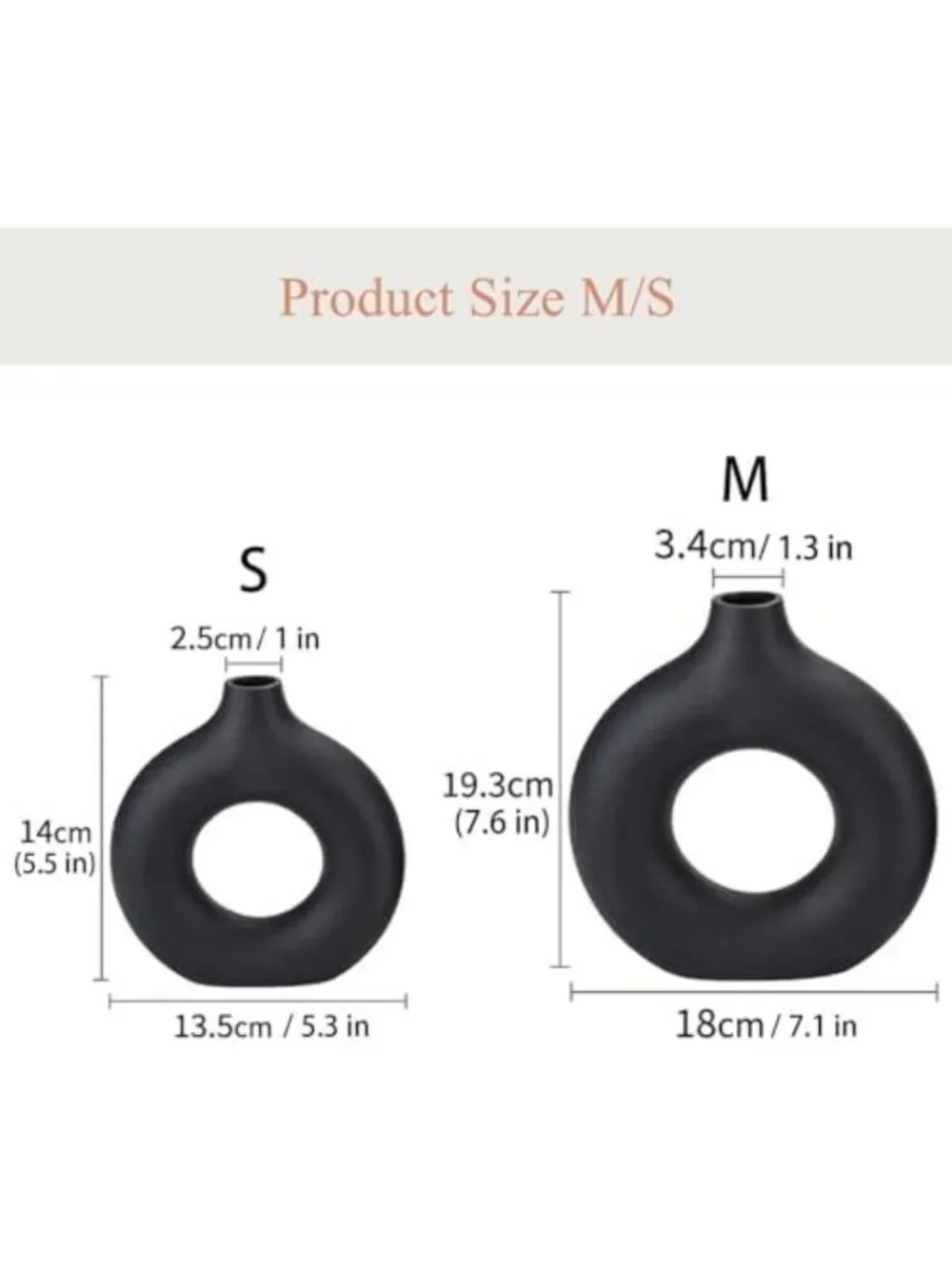 Set of 2 Black Ceramic Donut Vases - Matte Hollow Round Pampas Flower Decor